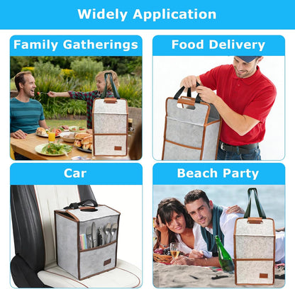 4 Cup Reusable Drink Carrier Portable Insulated Coffee Bags with Handle | Leak-Proof Drink Bags for Car Cup Holder with Fixed Dividers, Easy to Clean&Foldable for Food Delivery, Travel, Picnic Party