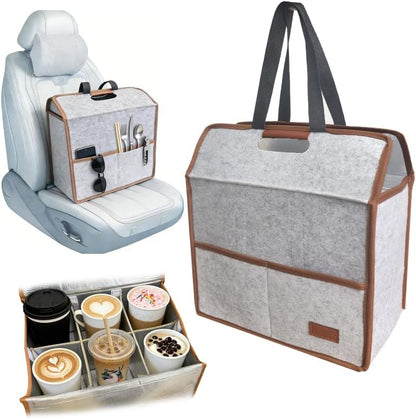 4 Cup Reusable Drink Carrier Portable Insulated Coffee Bags with Handle | Leak-Proof Drink Bags for Car Cup Holder with Fixed Dividers, Easy to Clean&Foldable for Food Delivery, Travel, Picnic Party