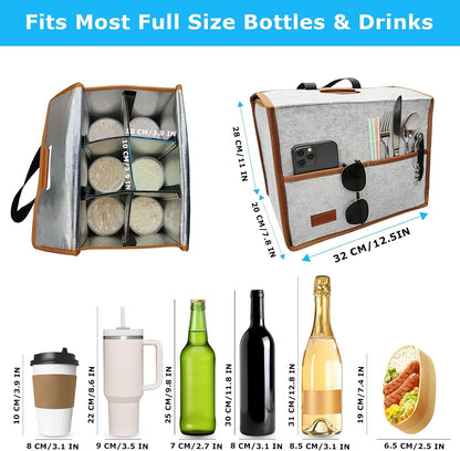4 Cup Reusable Drink Carrier Portable Insulated Coffee Bags with Handle | Leak-Proof Drink Bags for Car Cup Holder with Fixed Dividers, Easy to Clean&Foldable for Food Delivery, Travel, Picnic Party