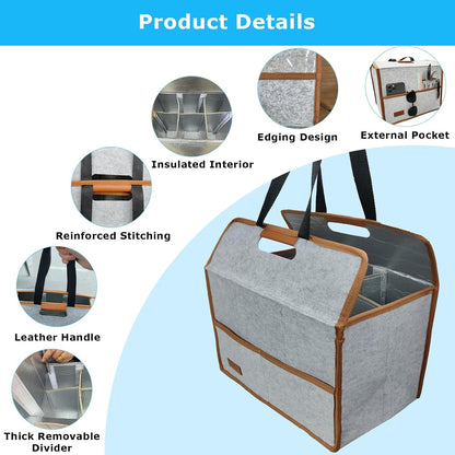4 Cup Reusable Drink Carrier Portable Insulated Coffee Bags with Handle | Leak-Proof Drink Bags for Car Cup Holder with Fixed Dividers, Easy to Clean&Foldable for Food Delivery, Travel, Picnic Party