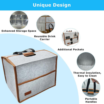 4 Cup Reusable Drink Carrier Portable Insulated Coffee Bags with Handle | Leak-Proof Drink Bags for Car Cup Holder with Fixed Dividers, Easy to Clean&Foldable for Food Delivery, Travel, Picnic Party