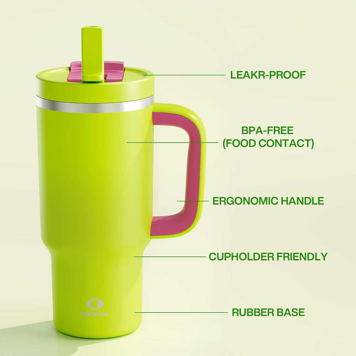 40 oz Tumbler with Handle and Straw: Stainless Steel Insulated Tumbler Keeps Cold for 24 Hours, Leakproof Travel Cup Fits in Cup Holder and BPA-Free, Cotton Candy