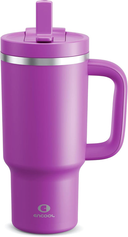 40 oz Tumbler with Handle and Straw: Stainless Steel Insulated Tumbler Keeps Cold for 24 Hours, Leakproof Travel Cup Fits in Cup Holder and BPA-Free, Cotton Candy