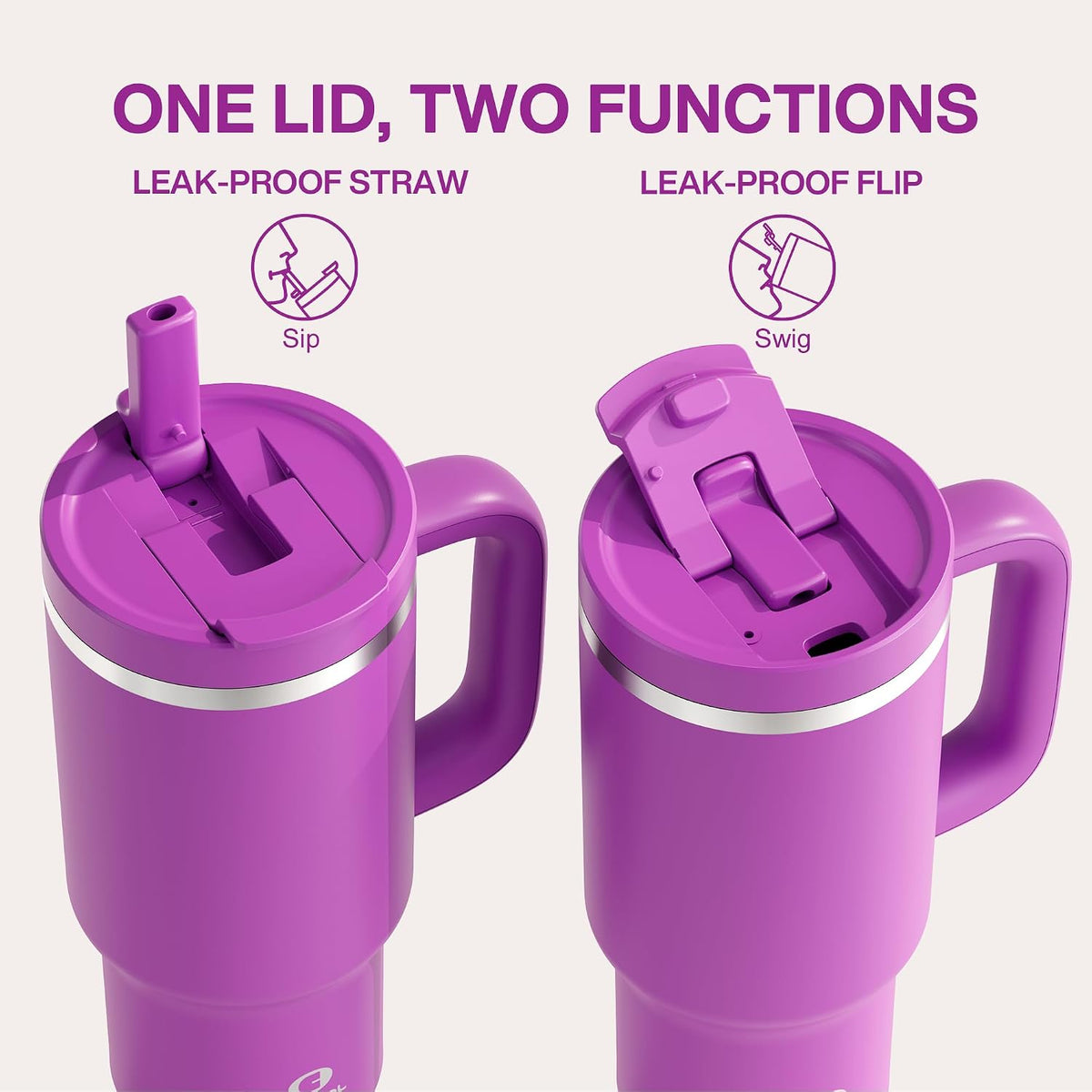 40 oz Tumbler with Handle and Straw: Stainless Steel Insulated Tumbler Keeps Cold for 24 Hours, Leakproof Travel Cup Fits in Cup Holder and BPA-Free, Cotton Candy