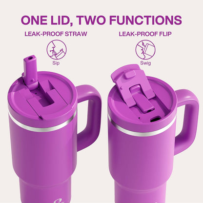 40 oz Tumbler with Handle and Straw: Stainless Steel Insulated Tumbler Keeps Cold for 24 Hours, Leakproof Travel Cup Fits in Cup Holder and BPA-Free, Cotton Candy