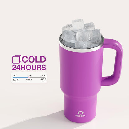 40 oz Tumbler with Handle and Straw: Stainless Steel Insulated Tumbler Keeps Cold for 24 Hours, Leakproof Travel Cup Fits in Cup Holder and BPA-Free, Cotton Candy