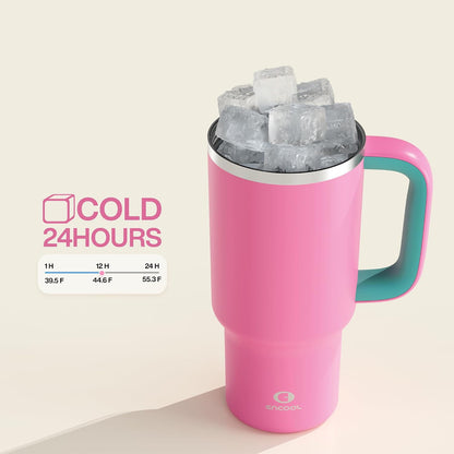 40 oz Tumbler with Handle and Straw: Stainless Steel Insulated Tumbler Keeps Cold for 24 Hours, Leakproof Travel Cup Fits in Cup Holder and BPA-Free, Cotton Candy