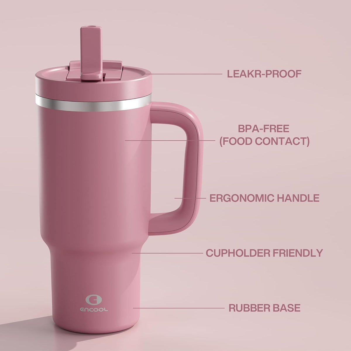 40 oz Tumbler with Handle and Straw: Stainless Steel Insulated Tumbler Keeps Cold for 24 Hours, Leakproof Travel Cup Fits in Cup Holder and BPA-Free, Cotton Candy