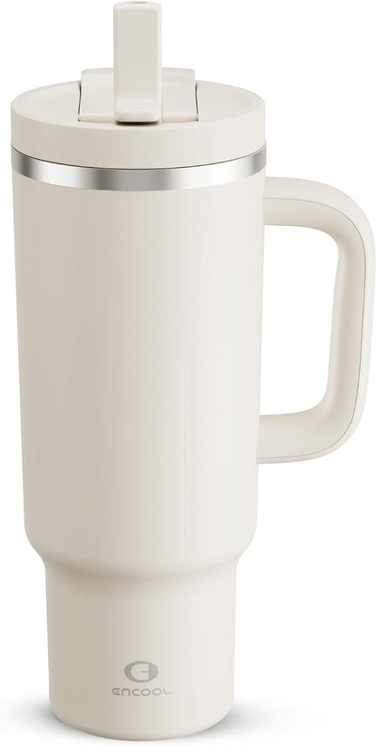 40 oz Tumbler with Handle and Straw: Stainless Steel Insulated Tumbler Keeps Cold for 24 Hours, Leakproof Travel Cup Fits in Cup Holder and BPA-Free, Cotton Candy