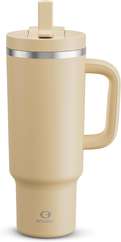 40 oz Tumbler with Handle and Straw: Stainless Steel Insulated Tumbler Keeps Cold for 24 Hours, Leakproof Travel Cup Fits in Cup Holder and BPA-Free, Cotton Candy