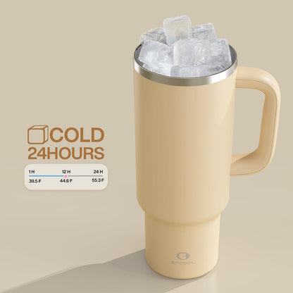 40 oz Tumbler with Handle and Straw: Stainless Steel Insulated Tumbler Keeps Cold for 24 Hours, Leakproof Travel Cup Fits in Cup Holder and BPA-Free, Cotton Candy