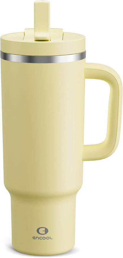 40 oz Tumbler with Handle and Straw: Stainless Steel Insulated Tumbler Keeps Cold for 24 Hours, Leakproof Travel Cup Fits in Cup Holder and BPA-Free, Cotton Candy