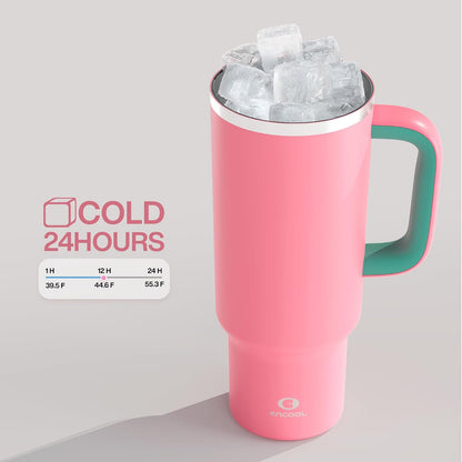 40 oz Tumbler with Handle and Straw: Stainless Steel Insulated Tumbler Keeps Cold for 24 Hours, Leakproof Travel Cup Fits in Cup Holder and BPA-Free, Cotton Candy