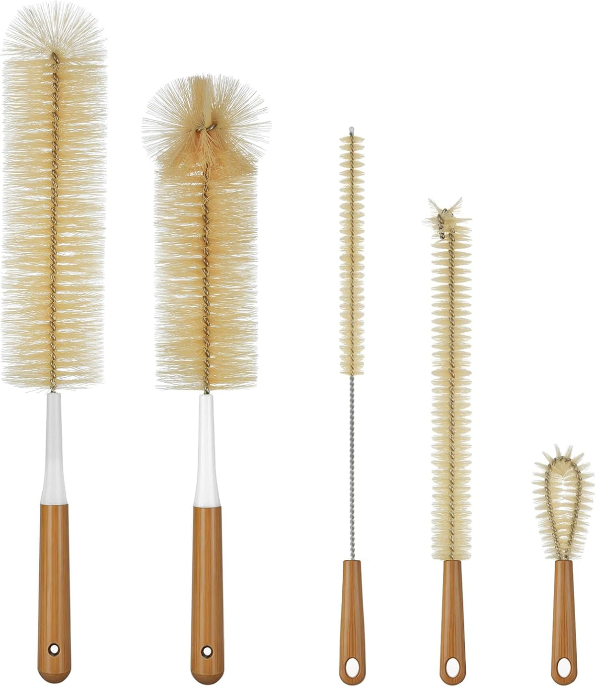 Extra Large Long Bottle Brush Set - 16" / 15" Long Bamboo Handle Bottle Cleaner for Narrow Neck Beer Wine Bottles, Decanter, Tumblers, Thermos, Jugs with Straw Brush, Kettle Spout/Lid Brush