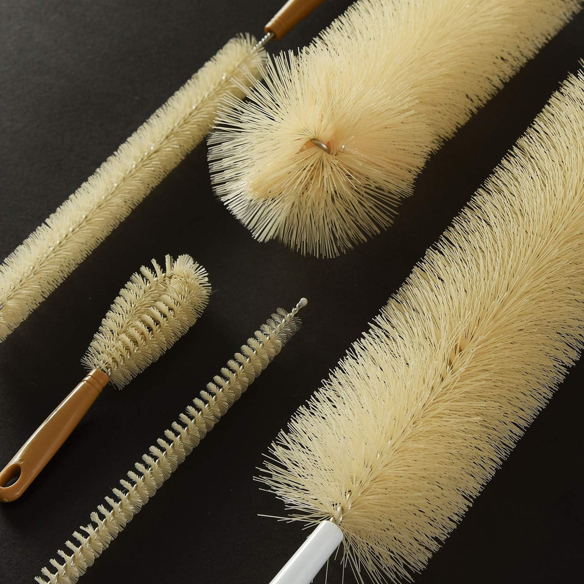 Extra Large Long Bottle Brush Set - 16" / 15" Long Bamboo Handle Bottle Cleaner for Narrow Neck Beer Wine Bottles, Decanter, Tumblers, Thermos, Jugs with Straw Brush, Kettle Spout/Lid Brush