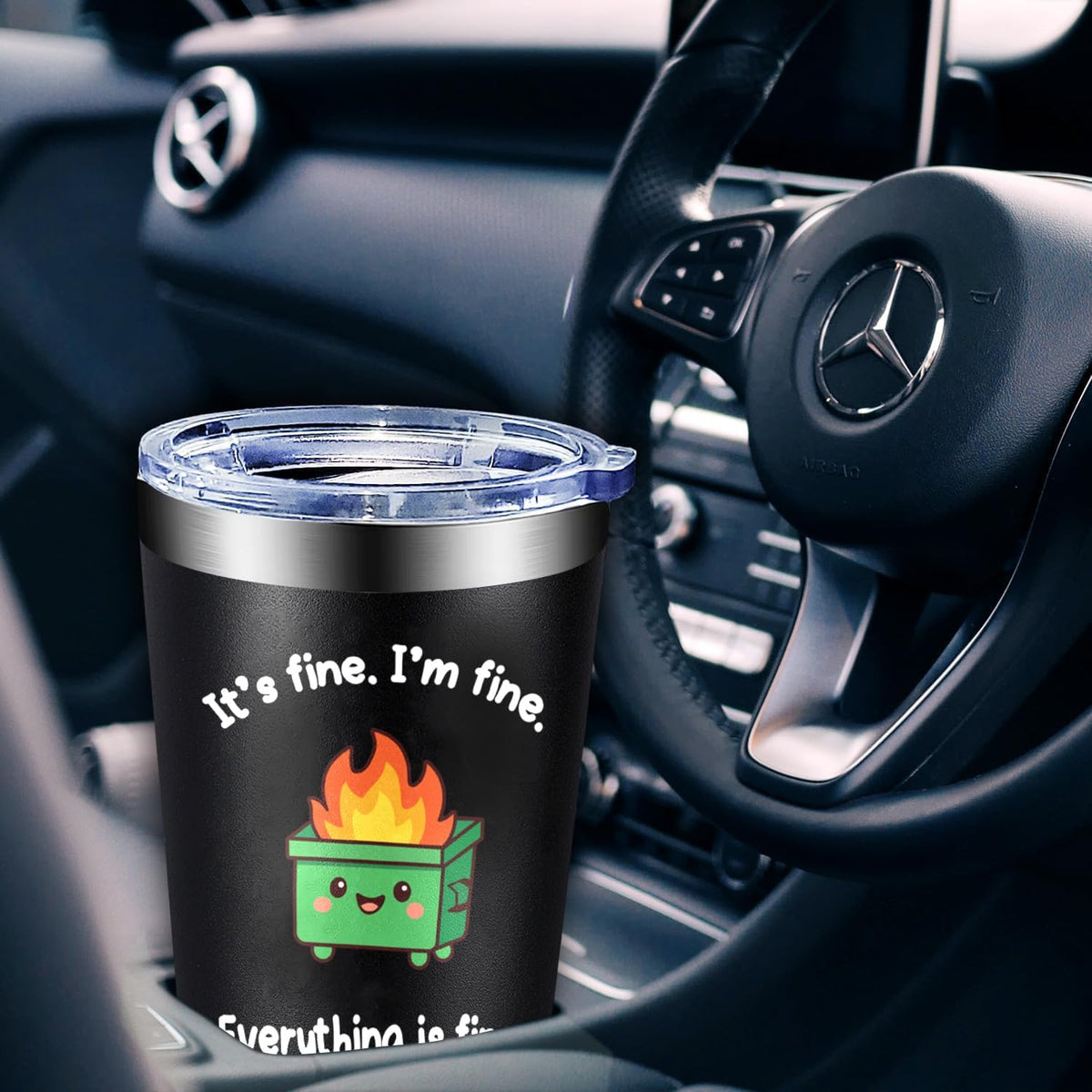 Dumpster Fire Tumbler - 20oz Stainless Steel coffee Mug Tumbler, Christmas Gifts for Women Friends Coworkers Employees, Funny Office Decor Desk Accessories Gifts for Coworkers, Everything Is Fine Mug