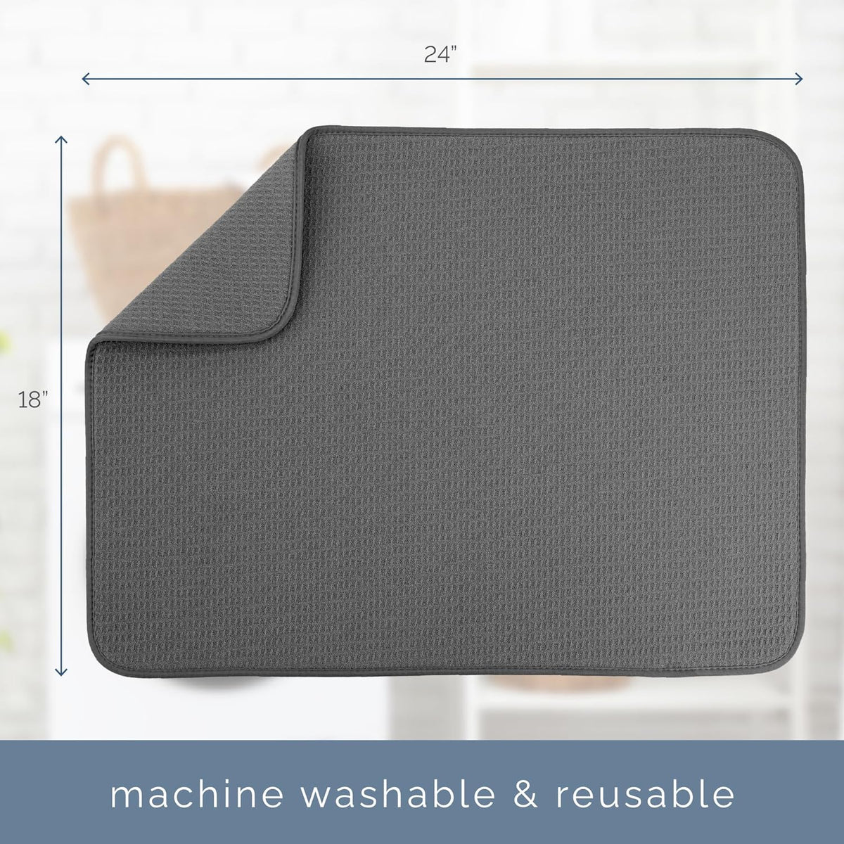 . Dish Drying Mat, 18" x 24", XL, Charcoal Grey