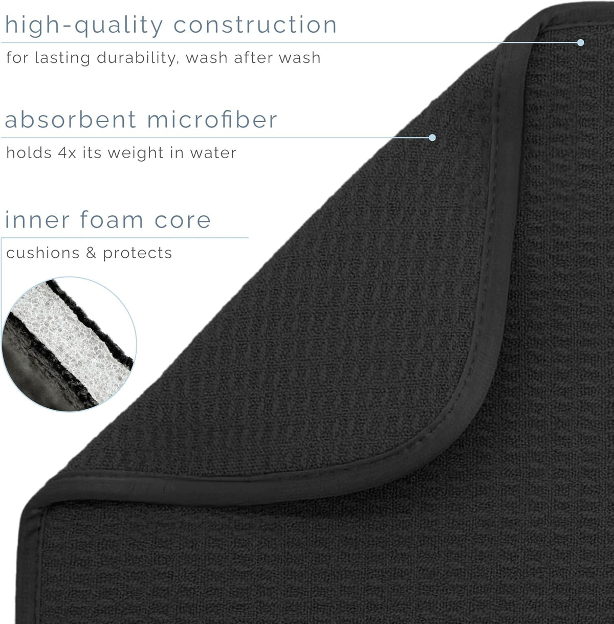 . Dish Drying Mat, 18" x 24", XL, Charcoal Grey
