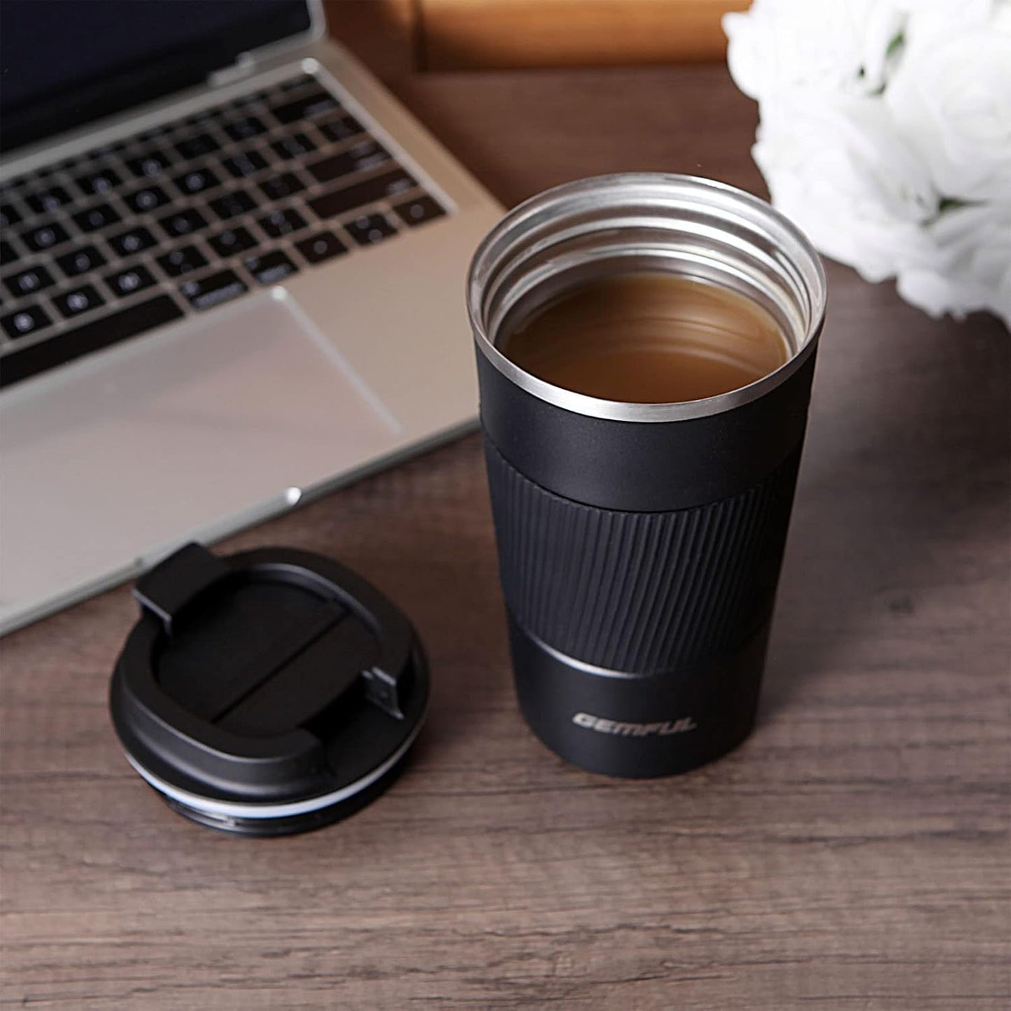 GEMFUL 17oz Coffee Travel Mug Insulated Stainless Steel Tumbler (Black) | Double-wall Vacuum, Leak-proof Lid, for Women/Men/Coffee Lover, Bpa-free,Easy Clean, Hot/cold for Commute/Office/Outdoor/Home