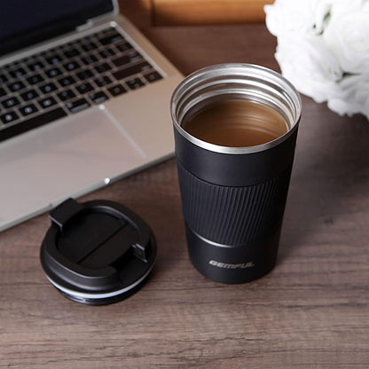 GEMFUL 17oz Coffee Travel Mug Insulated Stainless Steel Tumbler (Black) | Double-wall Vacuum, Leak-proof Lid, for Women/Men/Coffee Lover, Bpa-free,Easy Clean, Hot/cold for Commute/Office/Outdoor/Home