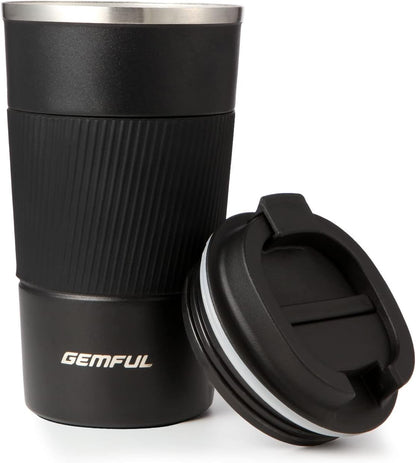 GEMFUL 17oz Coffee Travel Mug Insulated Stainless Steel Tumbler (Black) | Double-wall Vacuum, Leak-proof Lid, for Women/Men/Coffee Lover, Bpa-free,Easy Clean, Hot/cold for Commute/Office/Outdoor/Home