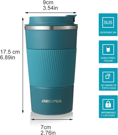 GEMFUL 17oz Coffee Travel Mug Insulated Stainless Steel Tumbler (Black) | Double-wall Vacuum, Leak-proof Lid, for Women/Men/Coffee Lover, Bpa-free,Easy Clean, Hot/cold for Commute/Office/Outdoor/Home