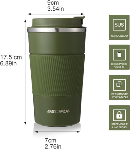 GEMFUL 17oz Coffee Travel Mug Insulated Stainless Steel Tumbler (Black) | Double-wall Vacuum, Leak-proof Lid, for Women/Men/Coffee Lover, Bpa-free,Easy Clean, Hot/cold for Commute/Office/Outdoor/Home