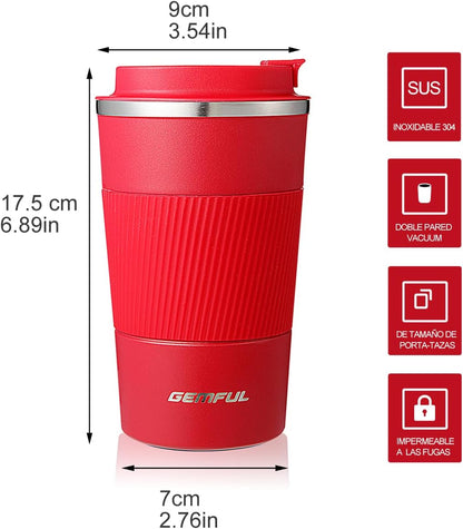 GEMFUL 17oz Coffee Travel Mug Insulated Stainless Steel Tumbler (Black) | Double-wall Vacuum, Leak-proof Lid, for Women/Men/Coffee Lover, Bpa-free,Easy Clean, Hot/cold for Commute/Office/Outdoor/Home