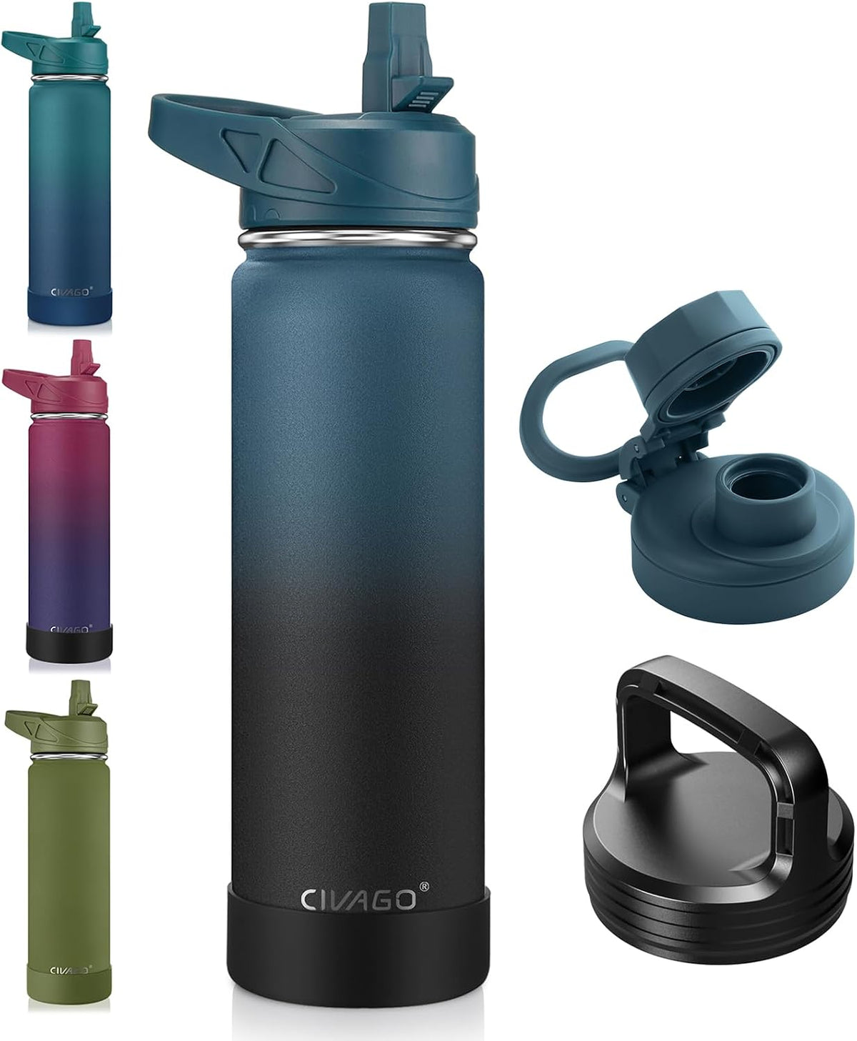 32 oz Insulated Stainless Steel Water Bottle With Straw and 3 Lids