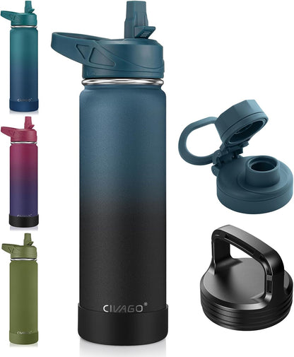32 oz Insulated Stainless Steel Water Bottle With Straw and 3 Lids