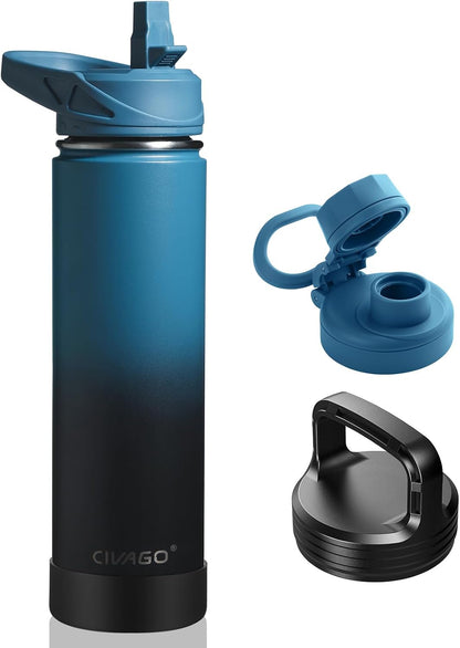 32 oz Insulated Stainless Steel Water Bottle With Straw and 3 Lids