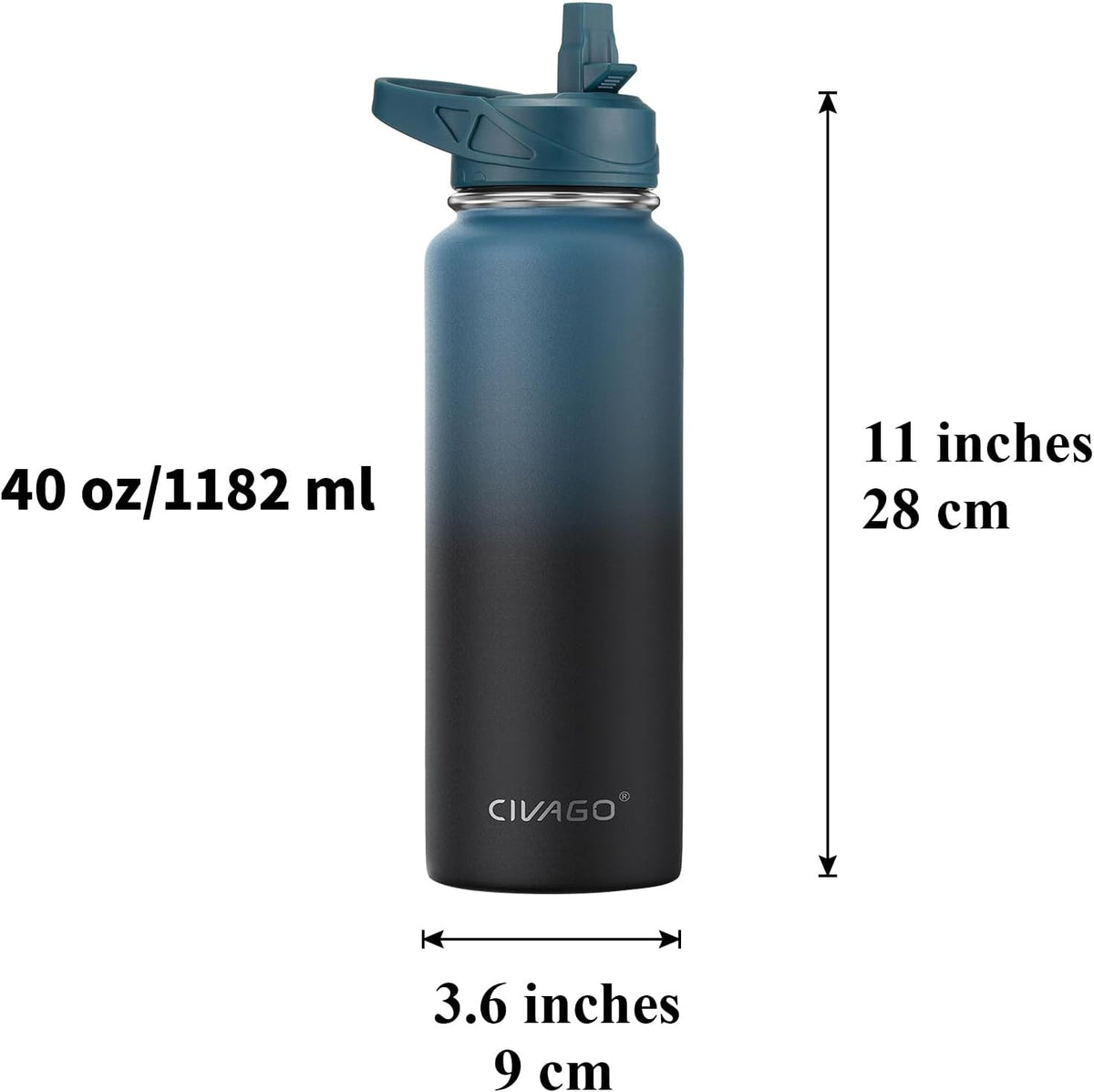 32 oz Insulated Stainless Steel Water Bottle With Straw and 3 Lids