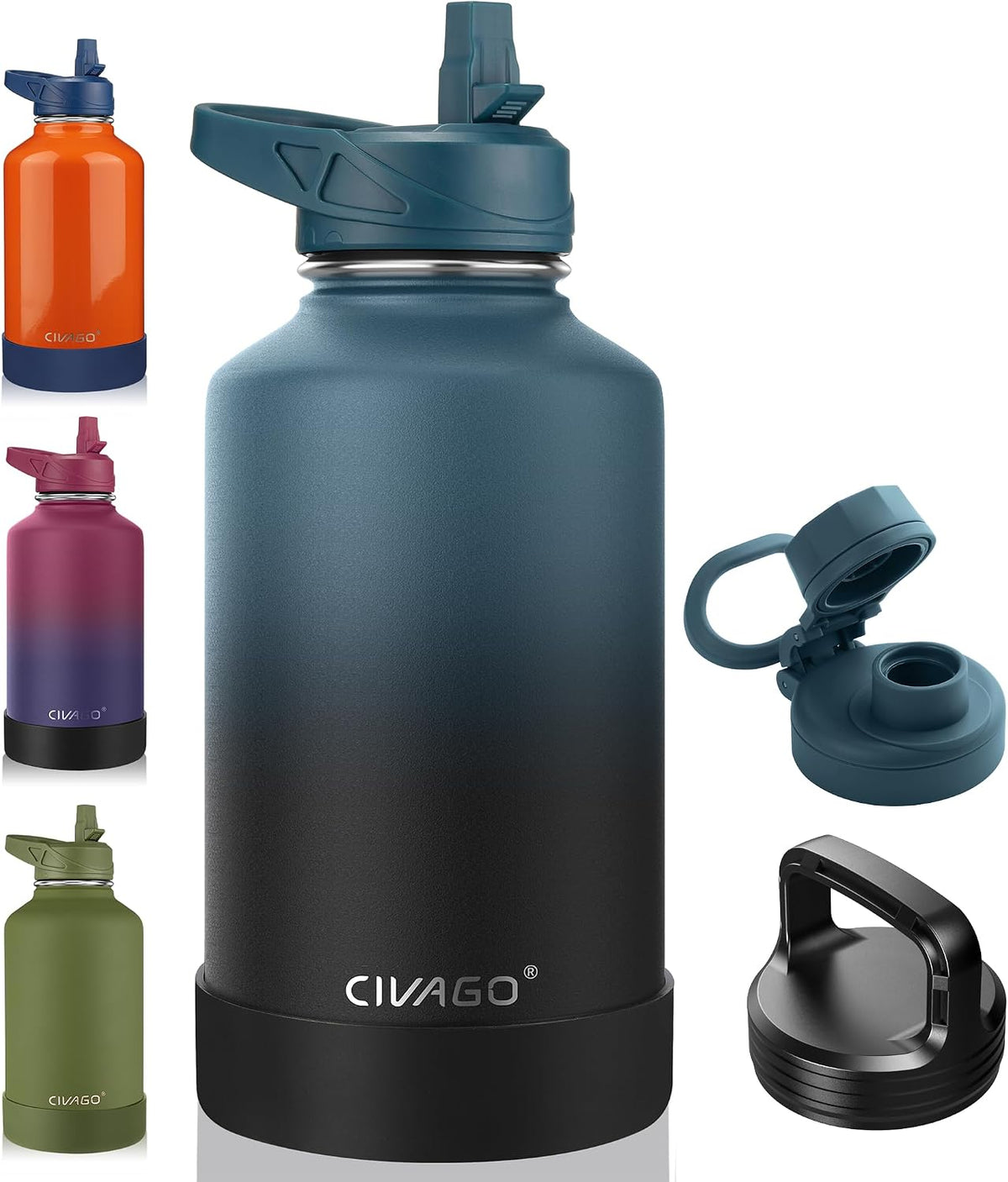 32 oz Insulated Stainless Steel Water Bottle With Straw and 3 Lids