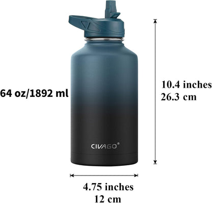 32 oz Insulated Stainless Steel Water Bottle With Straw and 3 Lids