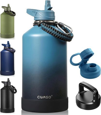 32 oz Insulated Stainless Steel Water Bottle With Straw and 3 Lids