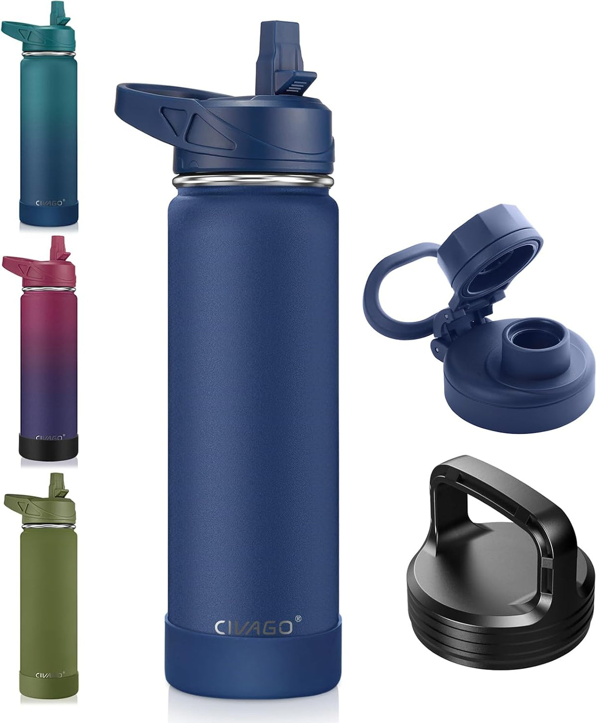 32 oz Insulated Stainless Steel Water Bottle With Straw and 3 Lids