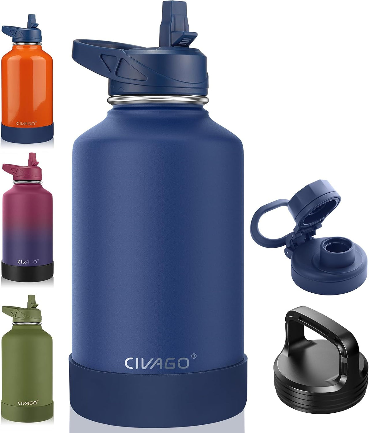 32 oz Insulated Stainless Steel Water Bottle With Straw and 3 Lids