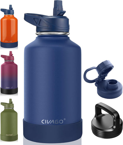 32 oz Insulated Stainless Steel Water Bottle With Straw and 3 Lids