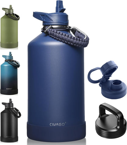 32 oz Insulated Stainless Steel Water Bottle With Straw and 3 Lids