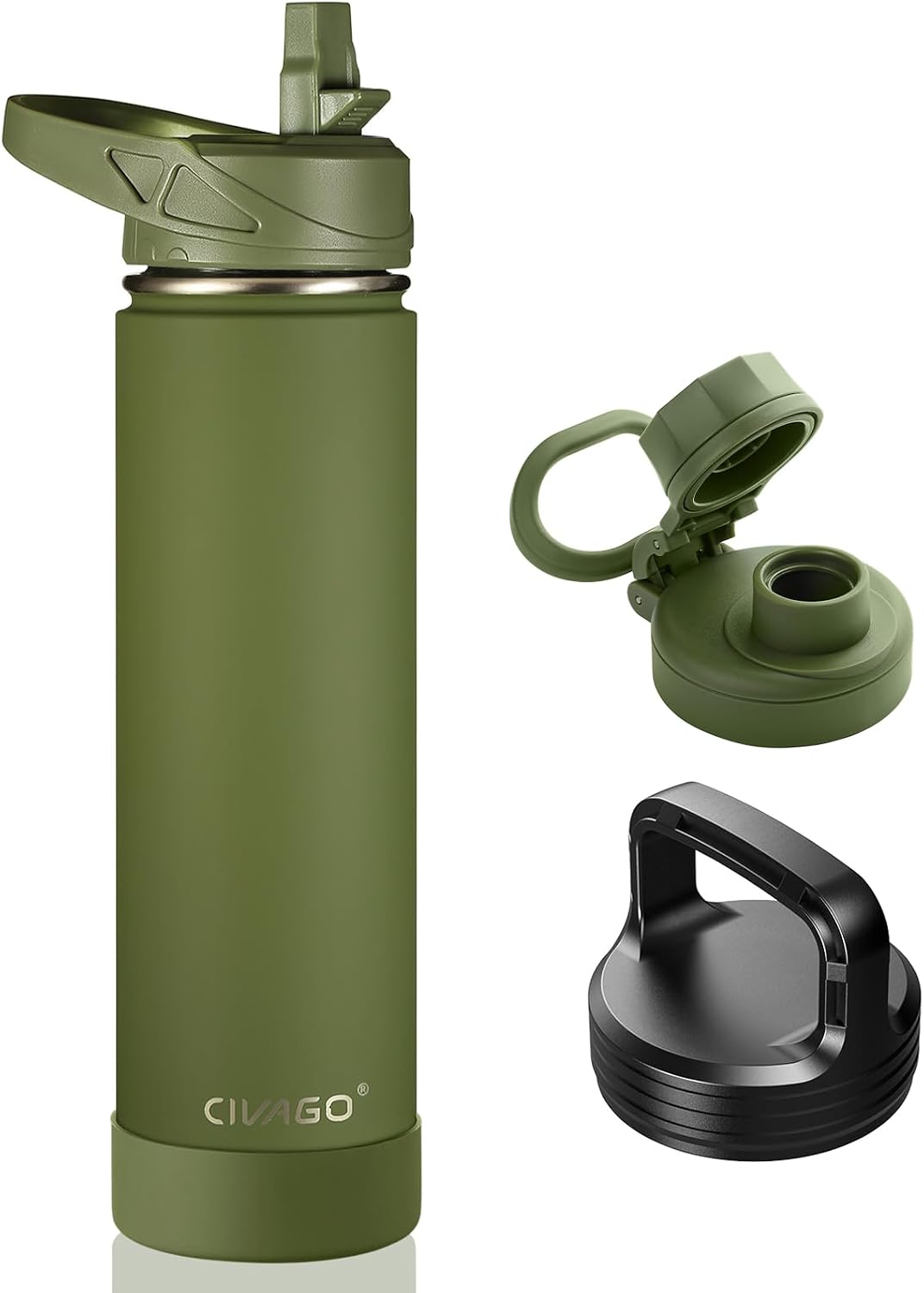 32 oz Insulated Stainless Steel Water Bottle With Straw and 3 Lids