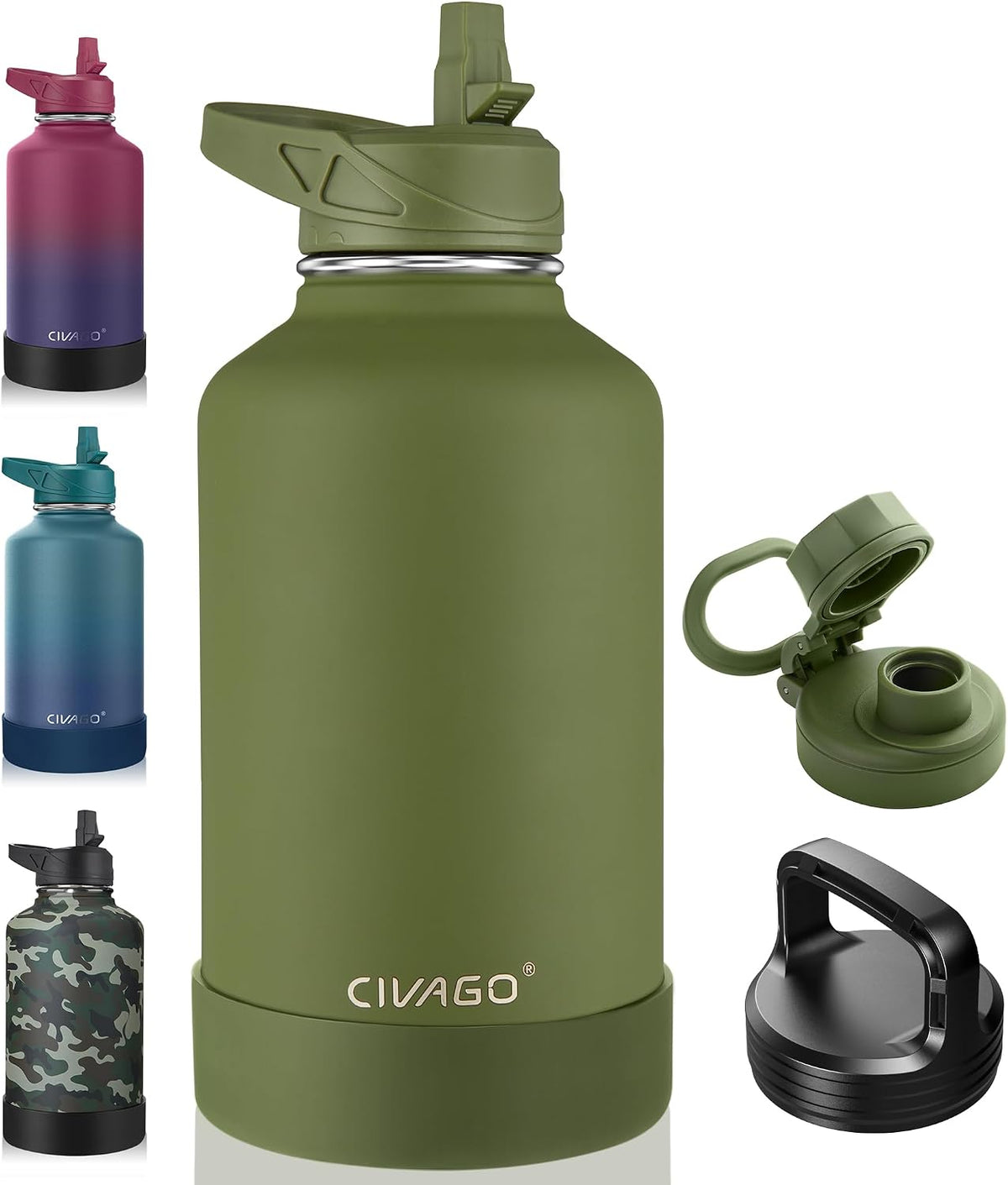 32 oz Insulated Stainless Steel Water Bottle With Straw and 3 Lids