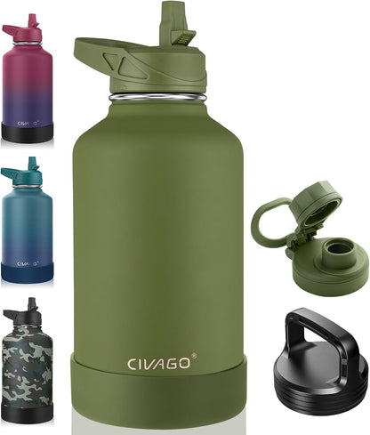 32 oz Insulated Stainless Steel Water Bottle With Straw and 3 Lids