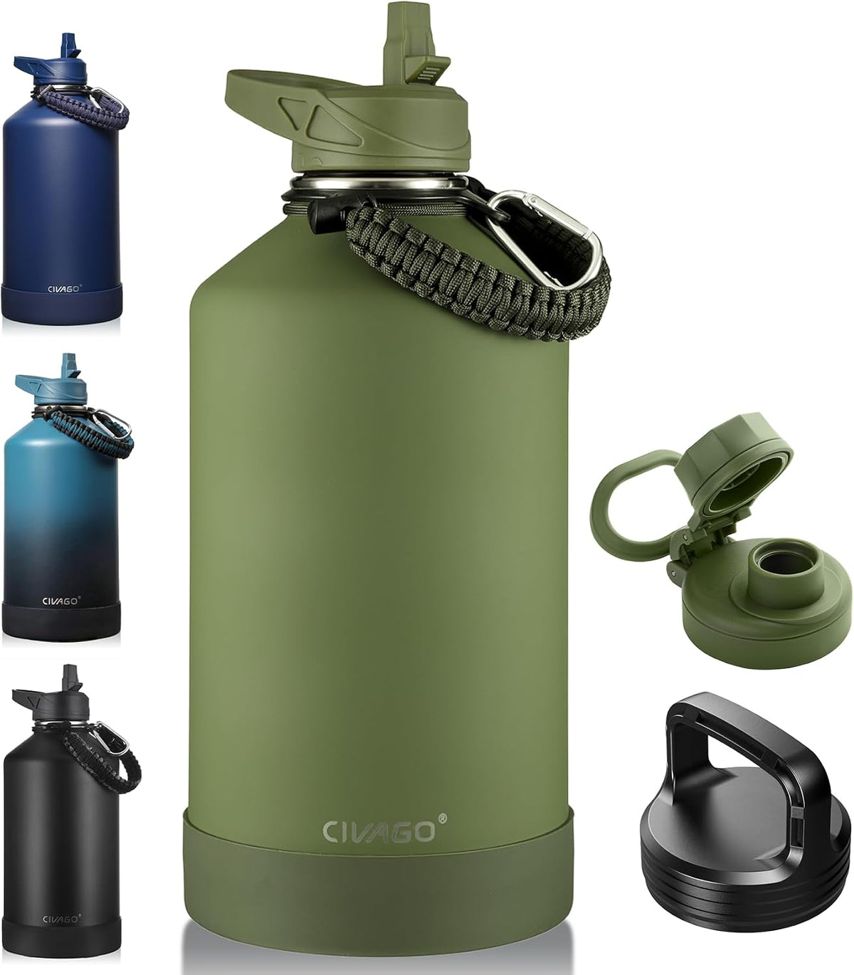 32 oz Insulated Stainless Steel Water Bottle With Straw and 3 Lids