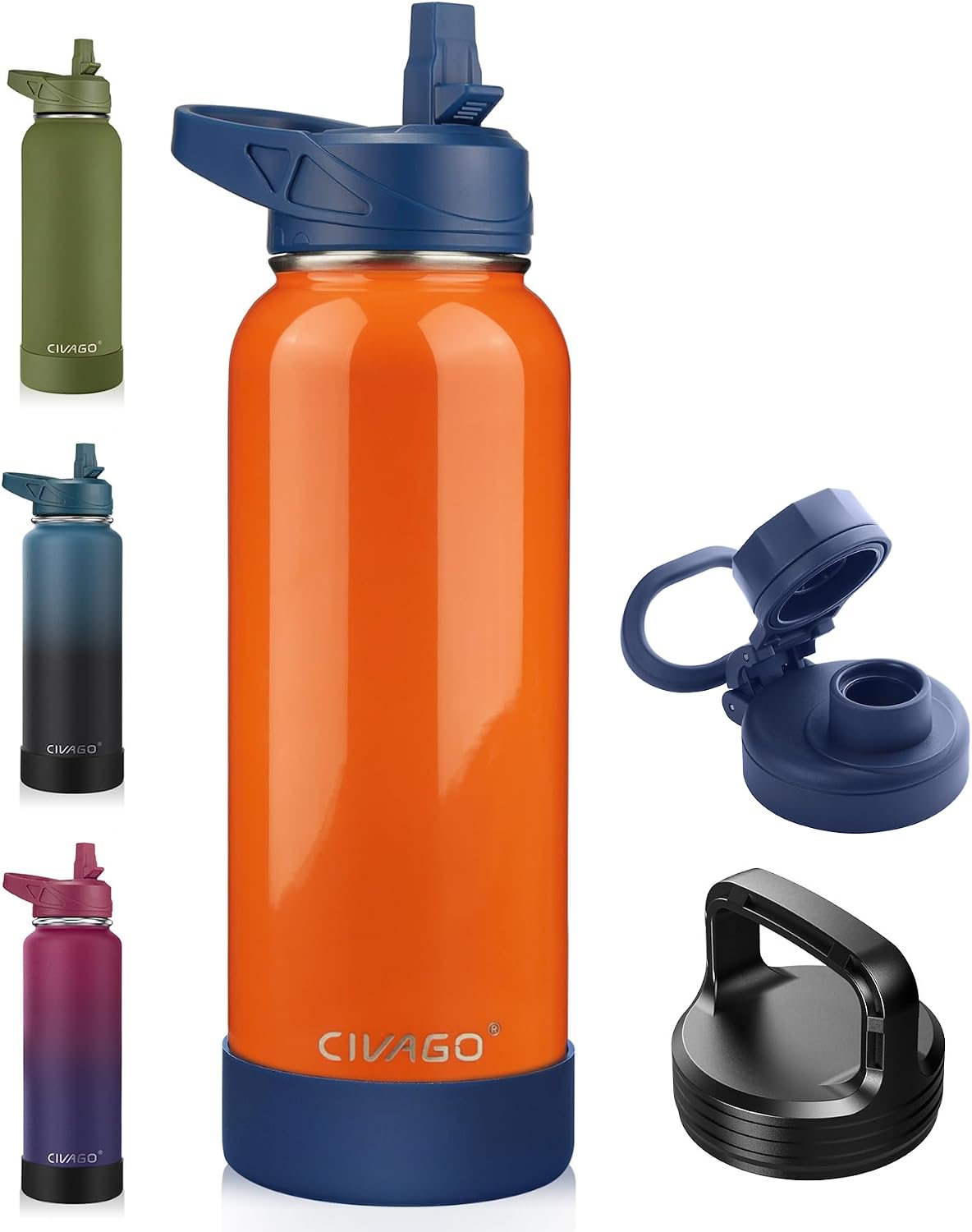 32 oz Insulated Stainless Steel Water Bottle With Straw and 3 Lids