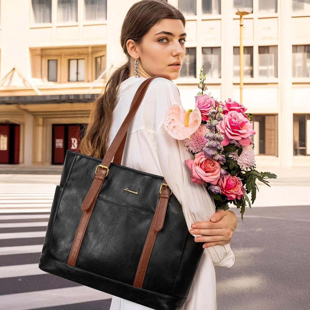 Laptop Tote Bag for Women,Leather Work Computer Briefcase Bag