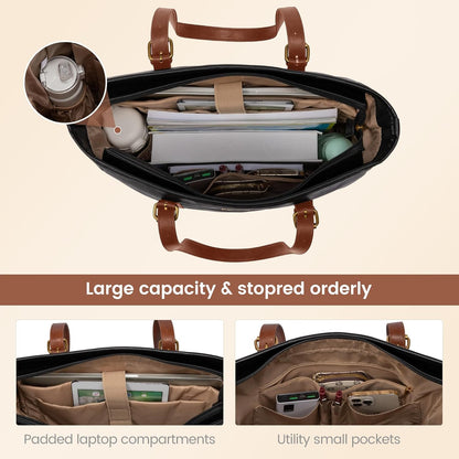 Laptop Tote Bag for Women,Leather Work Computer Briefcase Bag