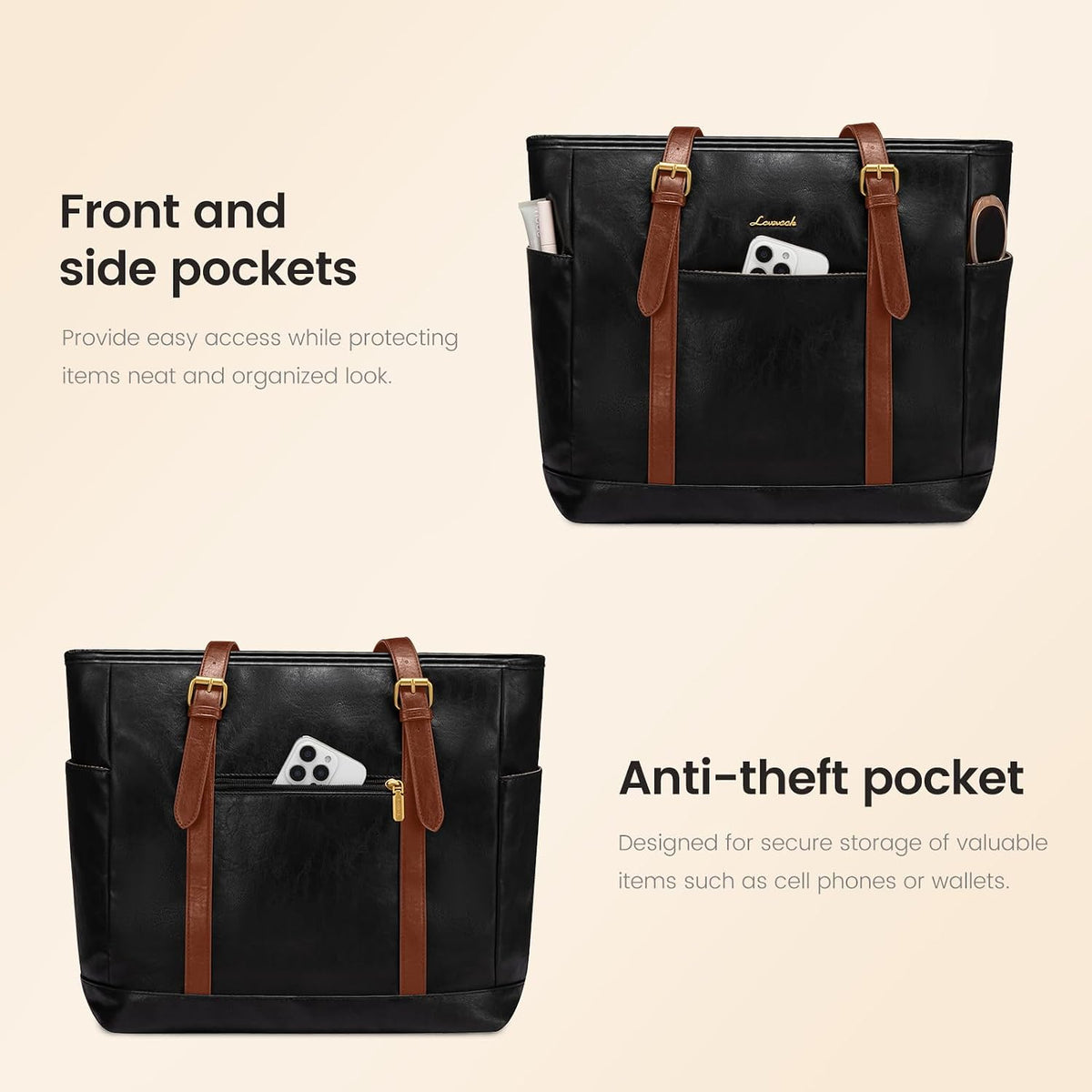 Laptop Tote Bag for Women,Leather Work Computer Briefcase Bag