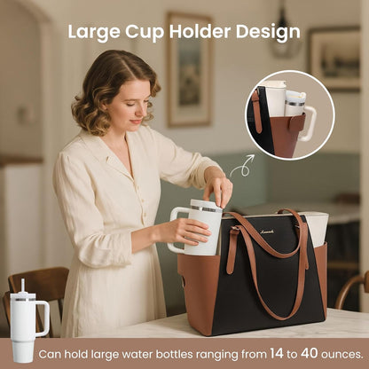 Laptop Tote Bag for Women,Leather Work Computer Briefcase Bag