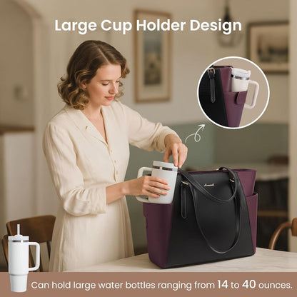 Laptop Tote Bag for Women,Leather Work Computer Briefcase Bag