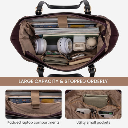 Laptop Tote Bag for Women,Leather Work Computer Briefcase Bag